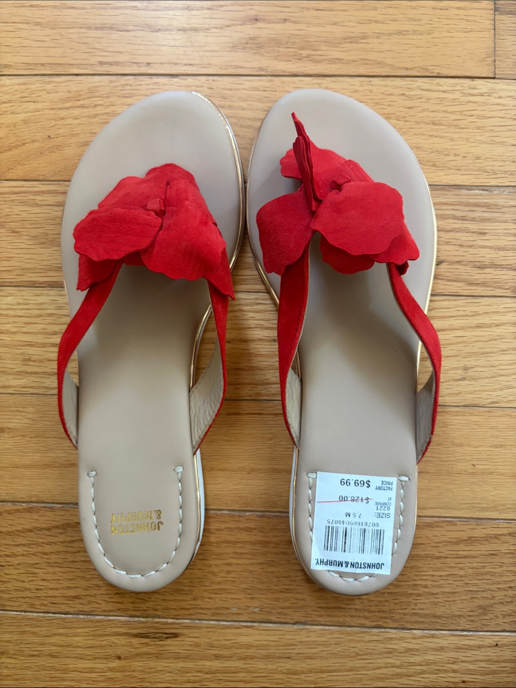 Johnston  Murphy Red Floral Thong Sandals Brand New